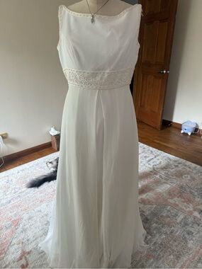St. Patrick Ivory Chiffon A-Line Wedding Dress with Beaded Waist